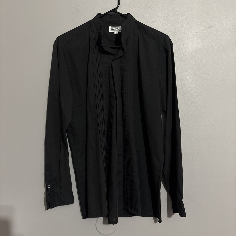 Men's Wing Collar Black Tux Shirt w/Front Pleats NY-B-WAY Med/34 Men's